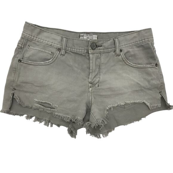 Free People Gray Distressed Denim Cut Off Jean Shorts 27 Button Fly - Picture 2 of 8